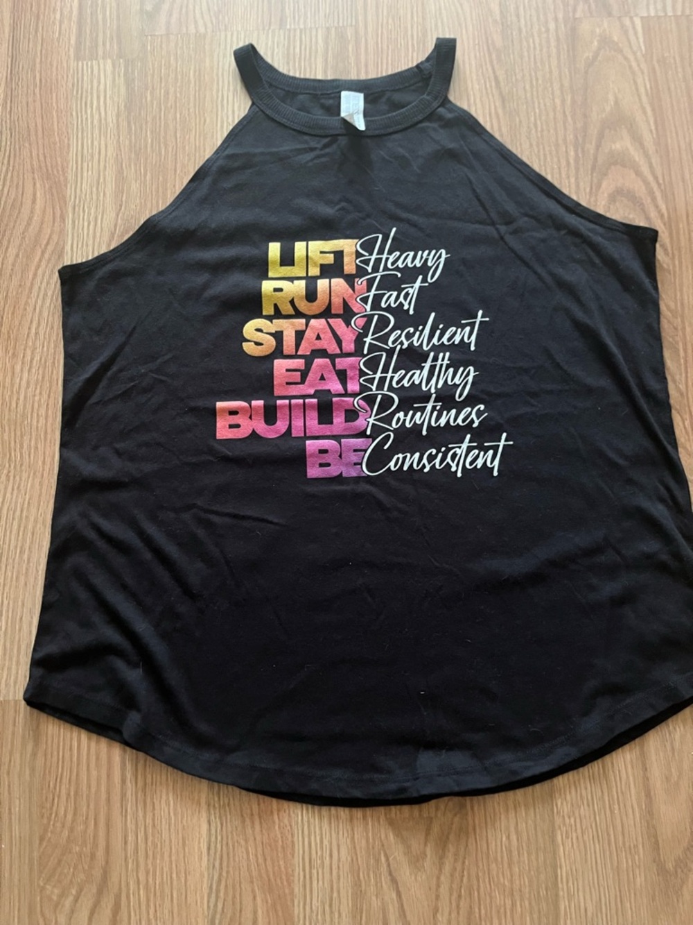 Black Halter Tank Top with Multicolor Motivational print
